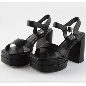 Soda Black Strappy Platform Heels